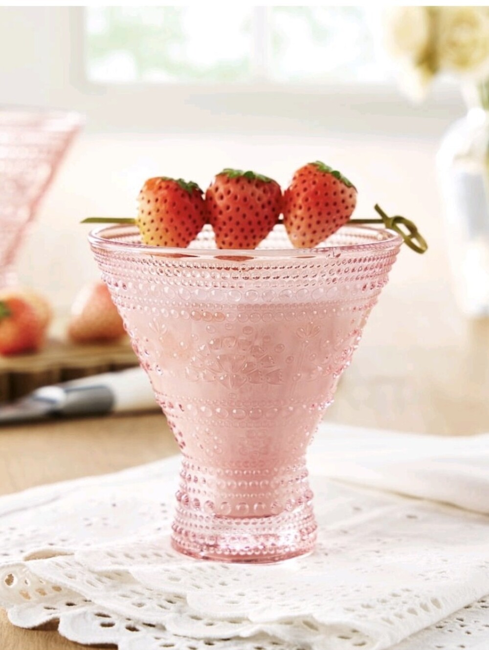 ❤️ 4 Pack The Pioneer Woman Channing Pink Beaded 9.5 .oz  Coctail Glass Dessert